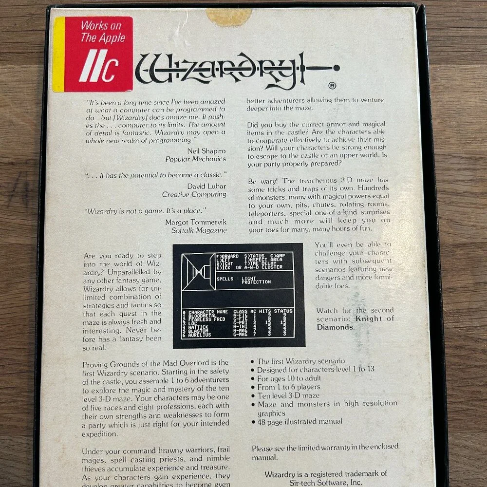 Vintage Apple II RPG Wizardry: Proving Grounds of the Mad Overlord - Sir-Tech -